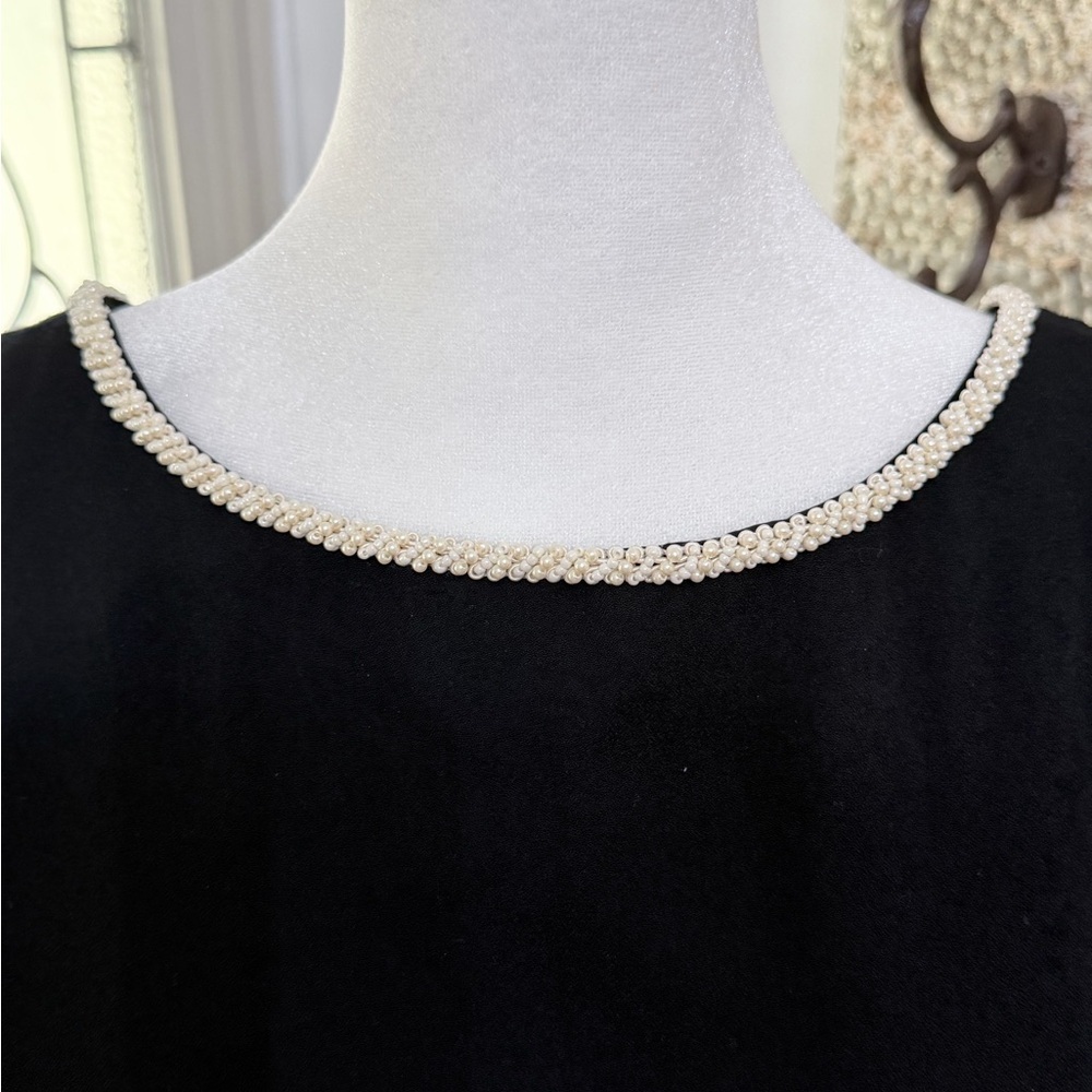 Handmade Black Long Dress Pearl Trim Open Back Elegant Evening Gown - Picture 6 of 10